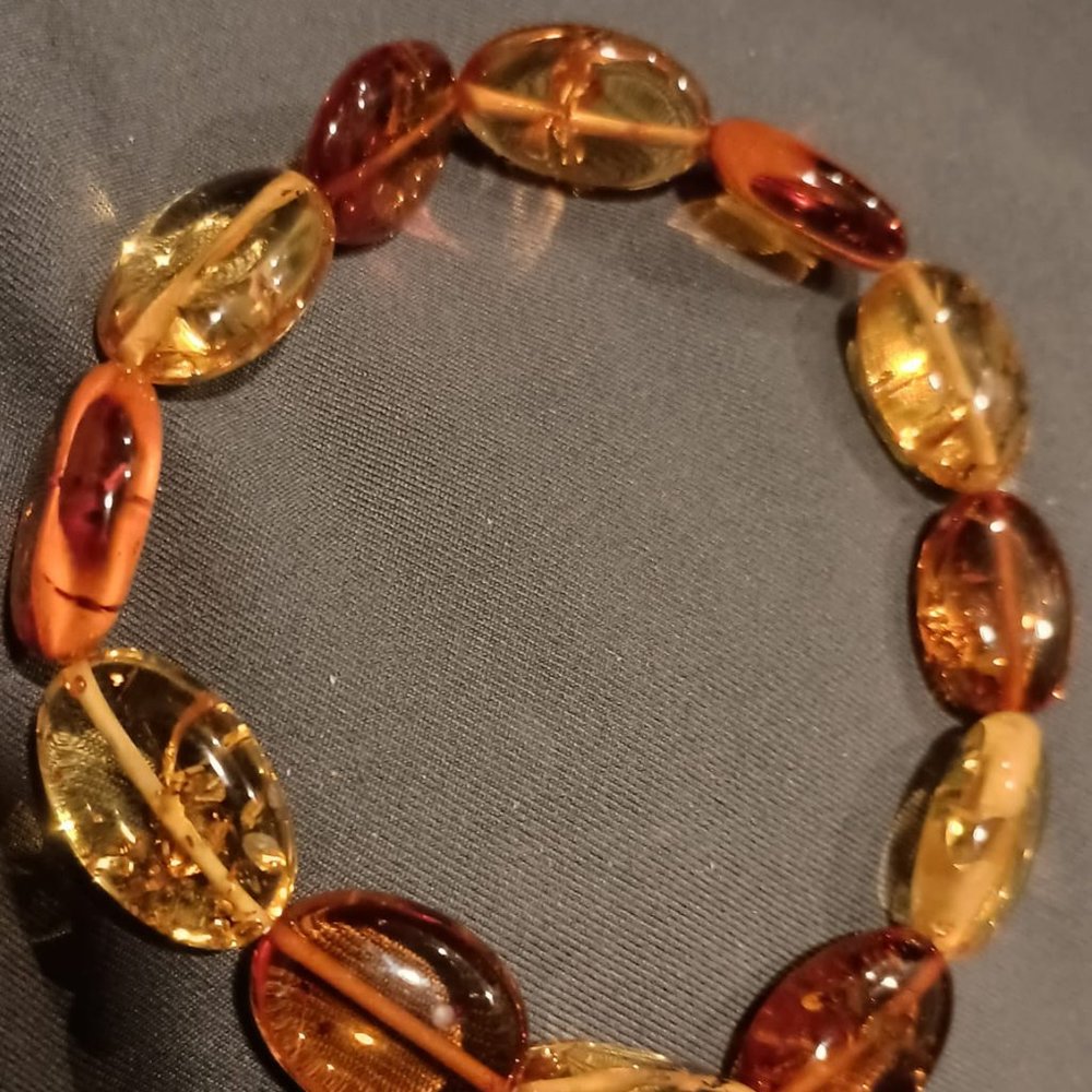 Large 7.5 inch Honey yellow and Cherry red Baltic Amber stretch bracelet